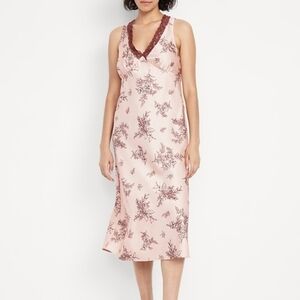 OLD NAVY  Cream and Brown Floral Satin Maxi Dress
